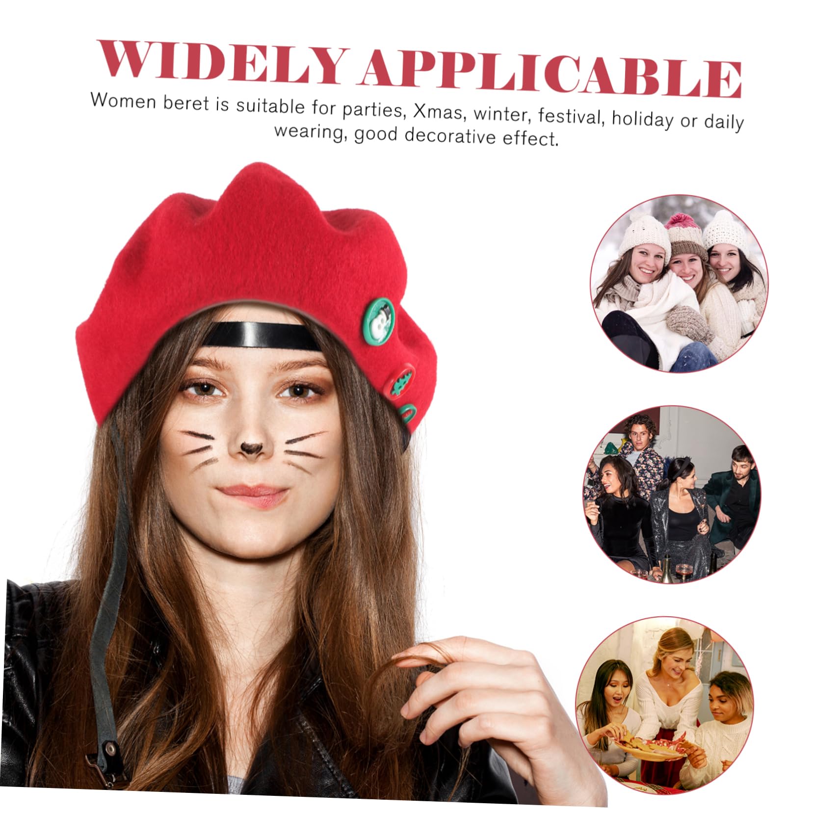 WOFASHPURET Warm Wool Hat for Women Stylish Beret Christmas Decor Soft and Comfortable for Parties Festivals and Daily Wear Red