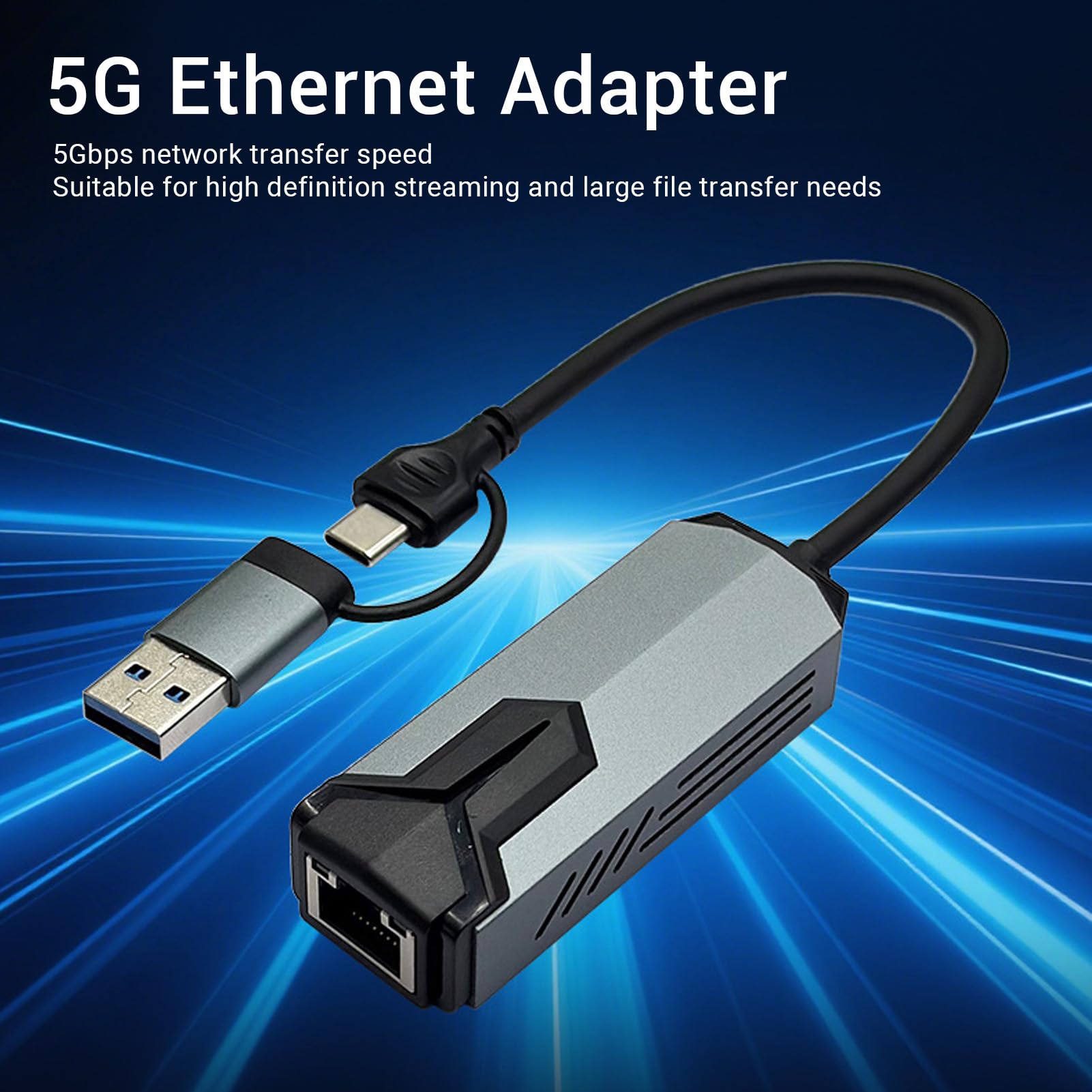 Goshyda Adaptateur Ethernet USB C vers 5 Go, Adaptateur Réseau 5 Gigabit avec Port USB A, Plug and Play en Aluminium pour Ordinateur Portable Wins 10/11 OS X Thunderbolt 4