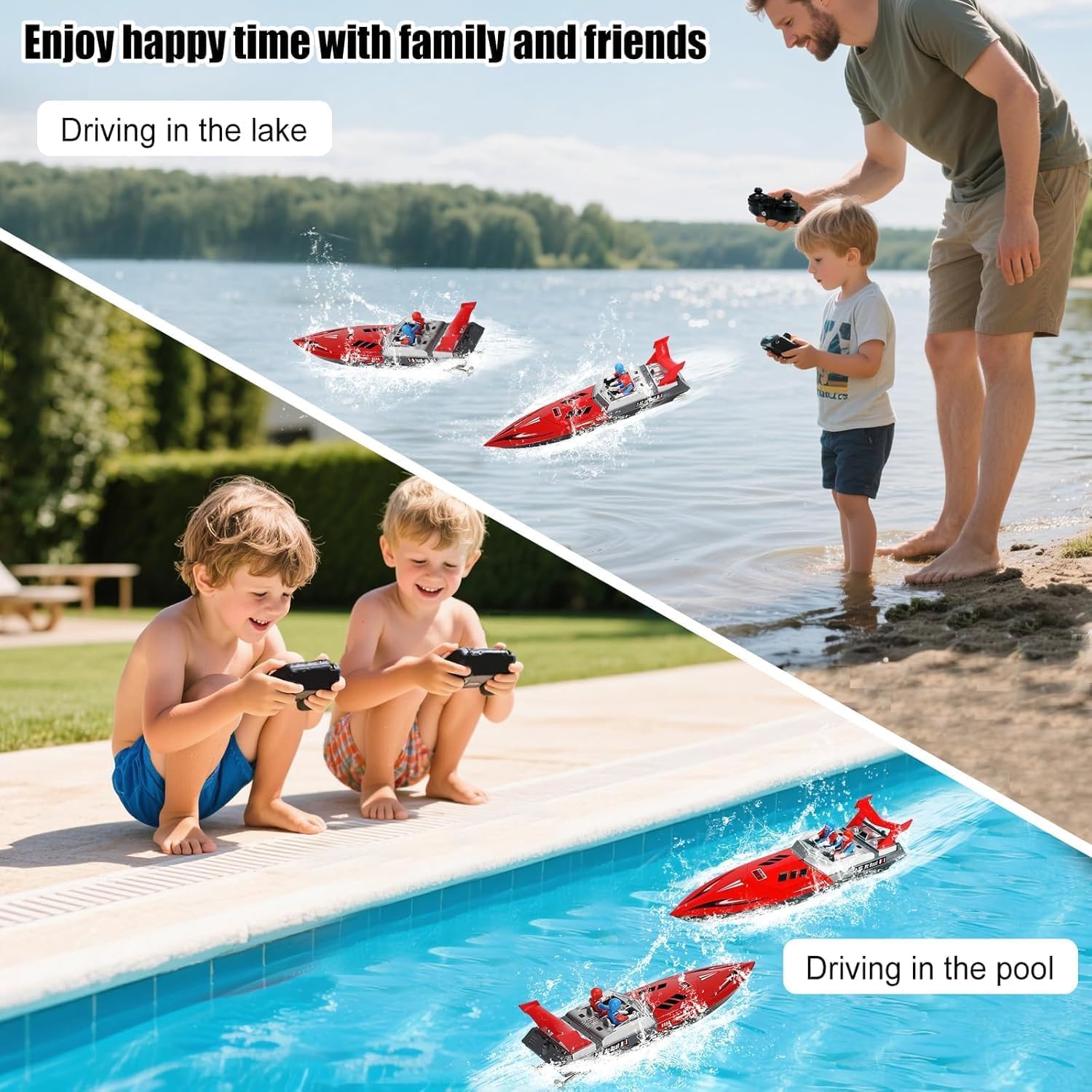 Barco teledirigido de 2,4 GHz, barco teledirigido de 20 km/h con 2 baterías de litio, lancha eléctrica impermeable, barco de control remoto para piscina, estanque, juguete acuático, regalo