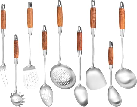 Stainless Steel Kitchen Utensils Set for Cooking Wooden Handle