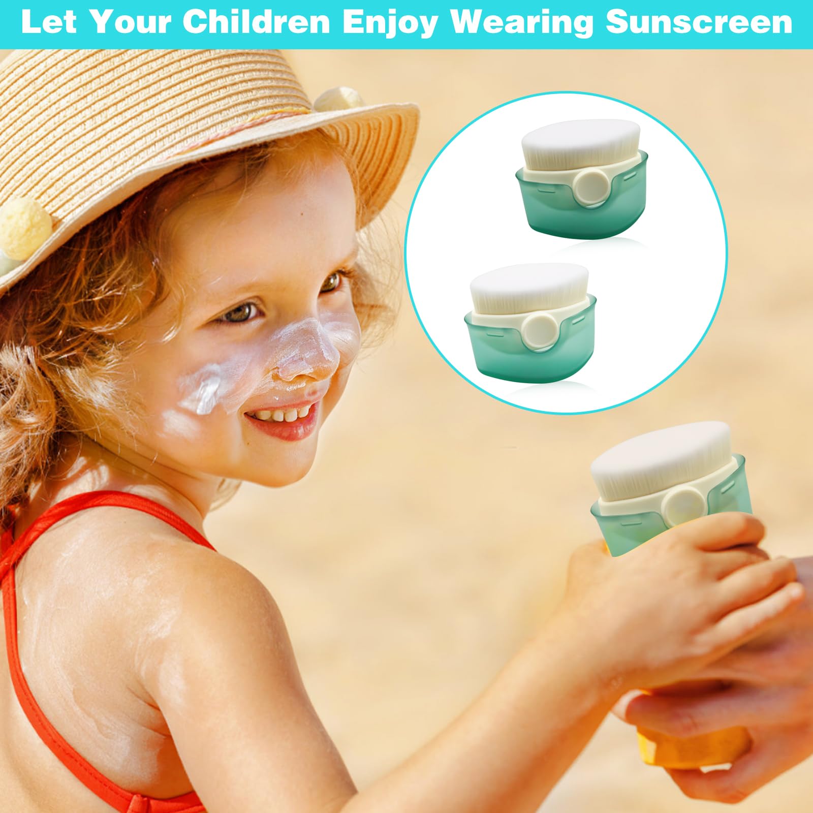 2Pcs Applicateur de Crème Solaire pour Enfants, Brosse de Protection Solaire pour Enfants, Applicateur Lotion Solaire, Brosse Crème Solaire pour Enfants avec Capuchons Protection