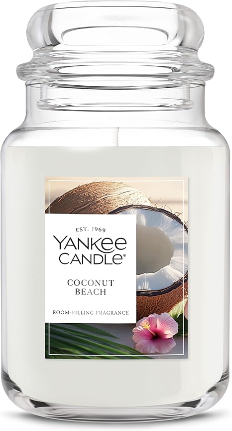 Yankee Candle Large Jar Scented Candle with up to 150 Hour Burn Time, Premium Plant Wax Blend for Consistent Burn, 22 oz Jar Candle with Room Filling Fragrance, Coconut Beach