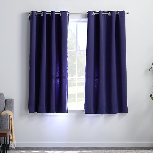 Linenspa Juego de 2 paneles de cortinas opacas 85 %  Cortinas azul marino de 63 pulgadas de largo, aislamiento térmico, reducción de ruido,