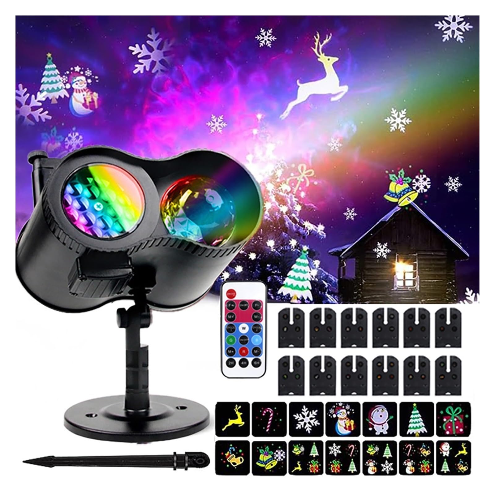 Projektor Weihnachten, 12 Muster Kartenaustausch Weihnachten Halloween LED Projektionslicht DJ Club Party Bühnenlicht Outdoor Schneeflocke Dekoratives Licht