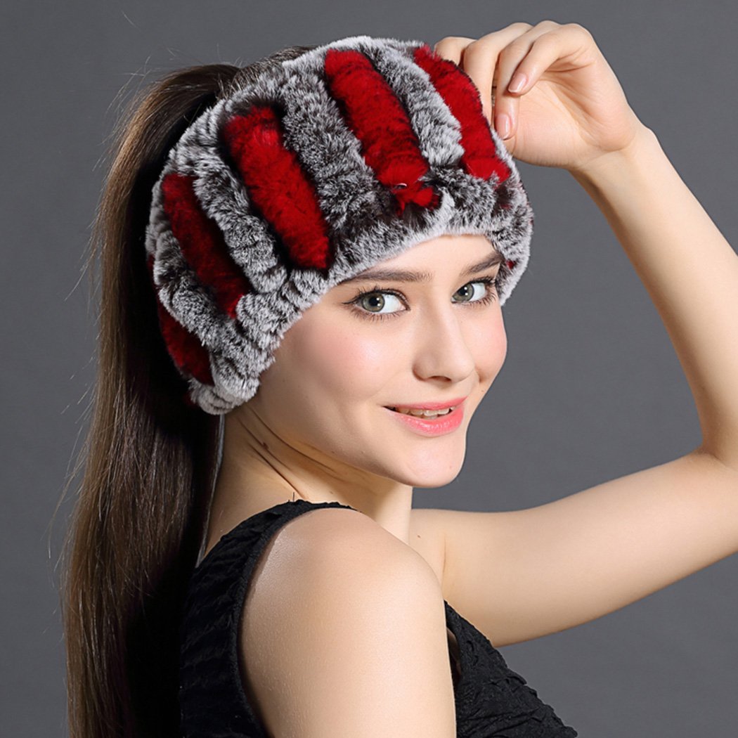 BeFur Bandeau Du Cheveux Femme Fourrure De Lapin Tour De Cou Chaud Cache Oreille Du Ski Hiver Rouge