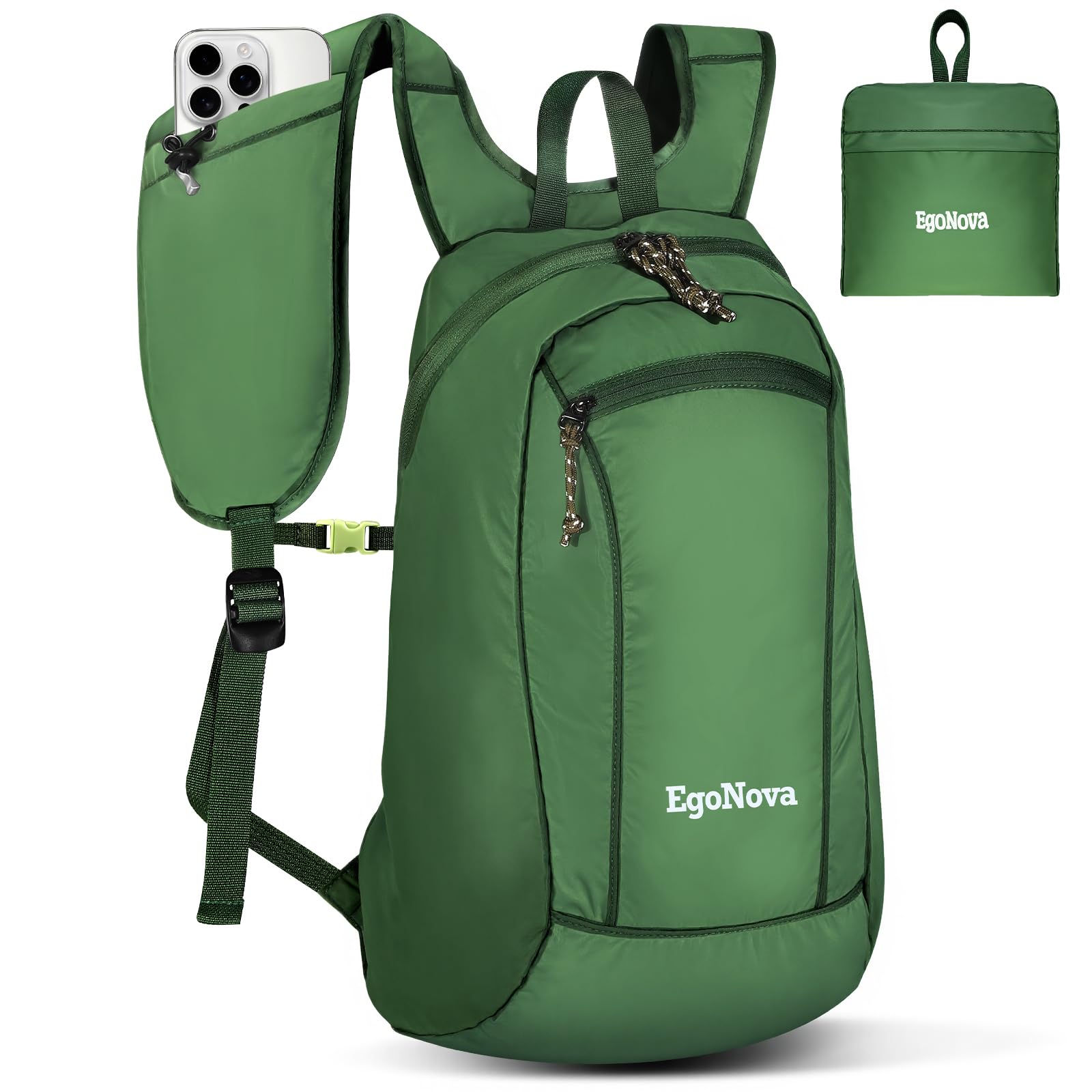 Mochila de senderismo, mochila plegable de 12 litros, ligera y resistente al agua para senderismo, campamento y actividades al aire libre (verde oscuro)