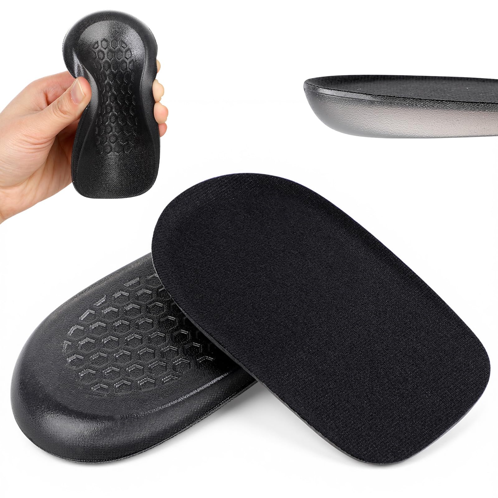 Photo 1 of 1/2 Inch Heel Lifts, Gel Heel Raisers for Leg Length Discrepancies Black Foot Height Increase Insoles Soft Shoe Lifts for Women Men Uneven Legs Comfort Half Foot Insoles for Heels Pain, 1 Pair