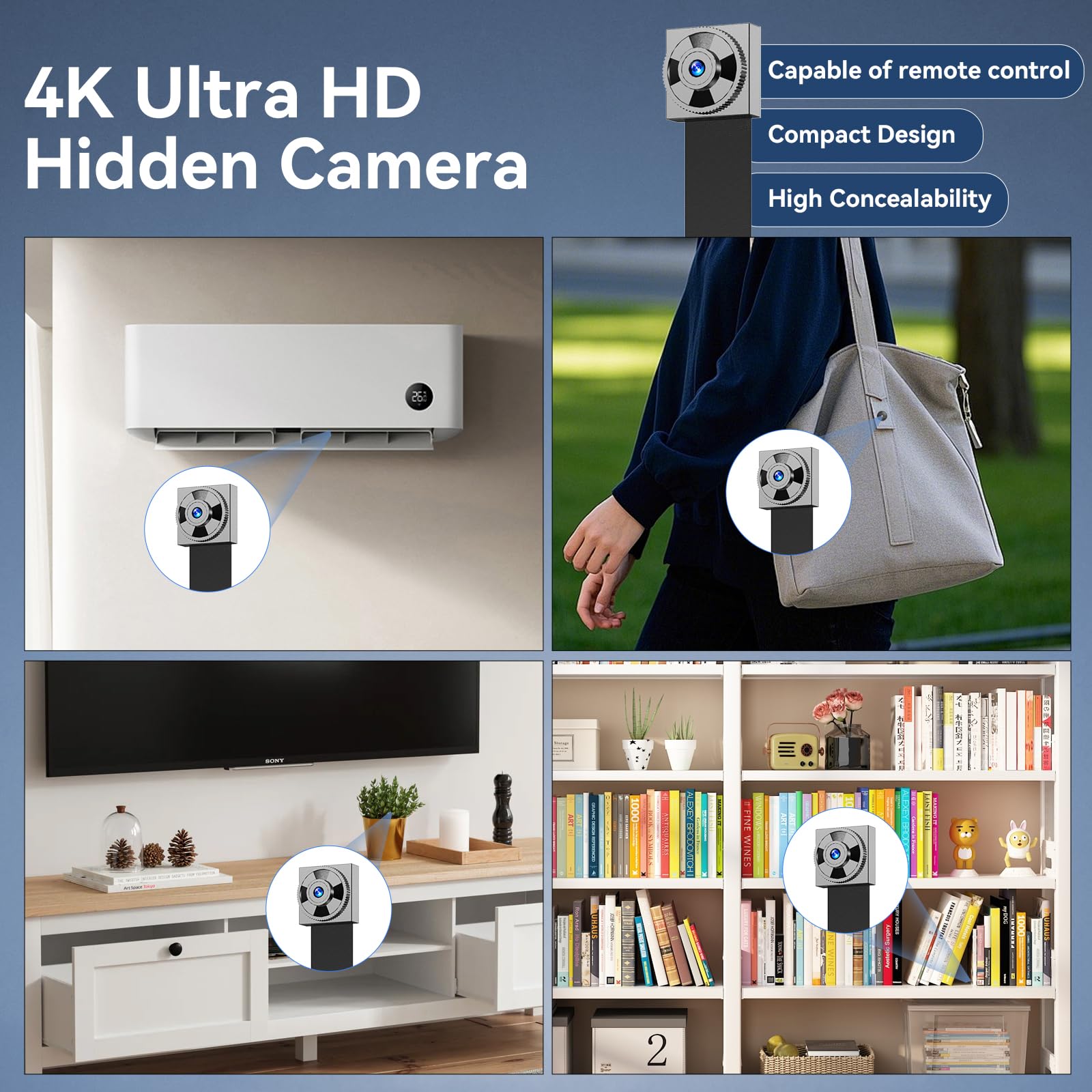 Mini caméra Full 4K-HD, mini télécommande sans fil avec carte SD 64 Go gratuite, appareil de surveillance domestique intelligent (pas