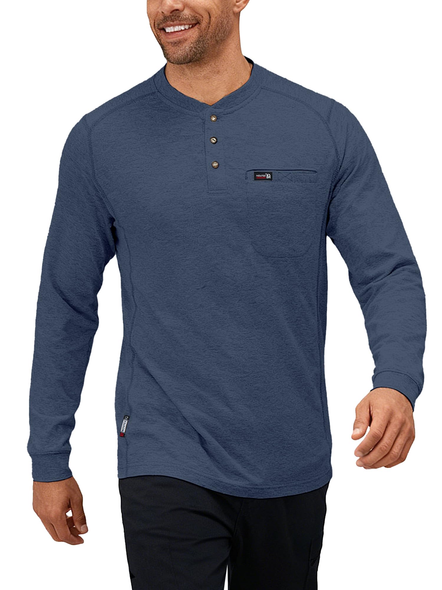 FR Shirts for Men 5.5oz 100% Cotton Lightweight Flame Resistant Long Sleeve Henley Shirt CAT2