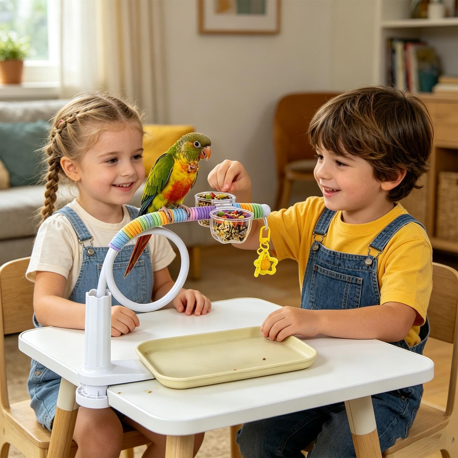 Jaula para pájaros – Parque infantil interactivo antideslizante y flexible | Soporte para pájaros, accesorios para jaula de periquitos, periquitos, periquitos, periquitos, guacamayos, forraje