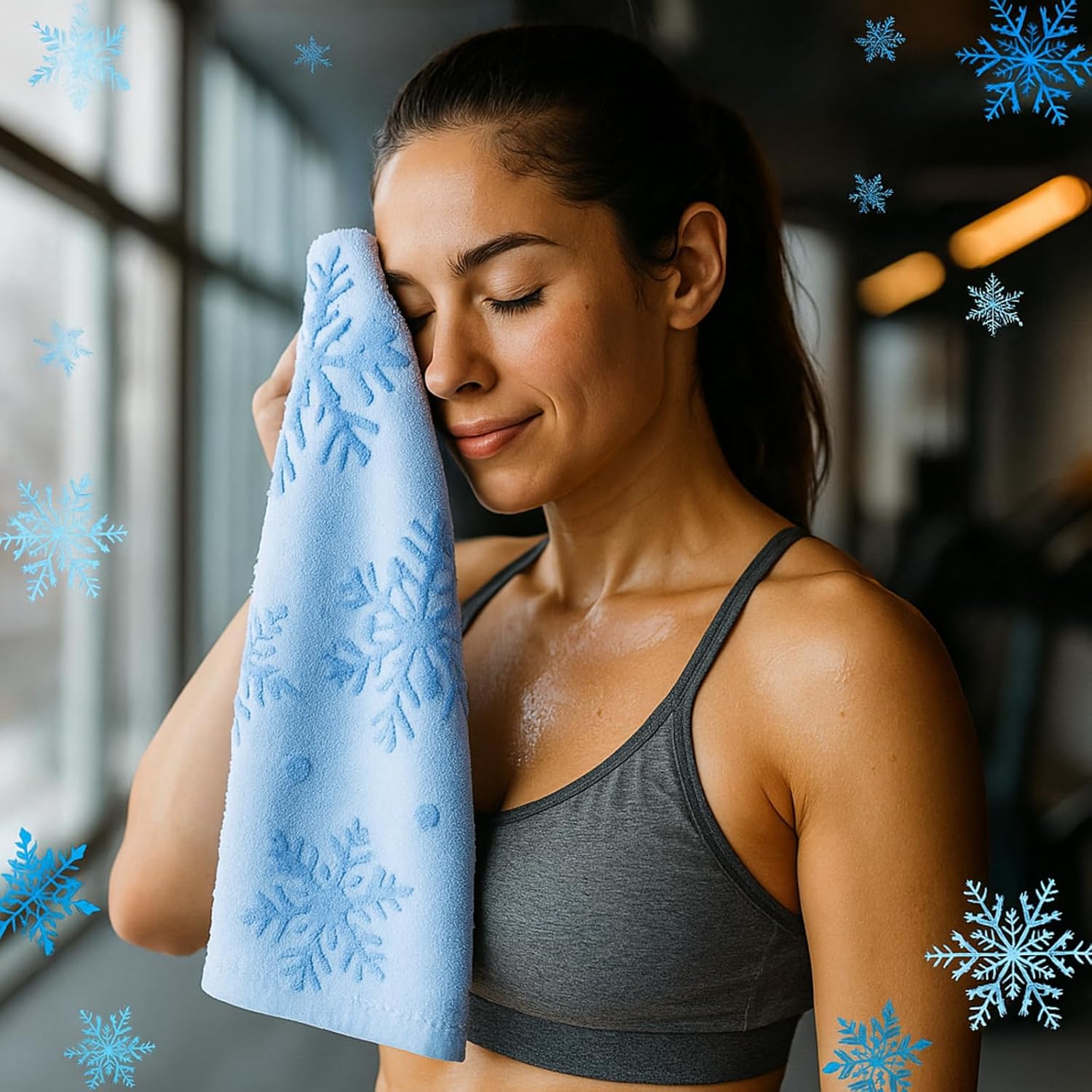 4 Pack 3D Winter Snowflake Bath Towels 14" x 30" Christmas Bathroom Hand Towels Jacquard Absorbent Soft Cotton White Blue Design Kitchen Drying Cleaning Decorative Xmas Holiday - Image 5