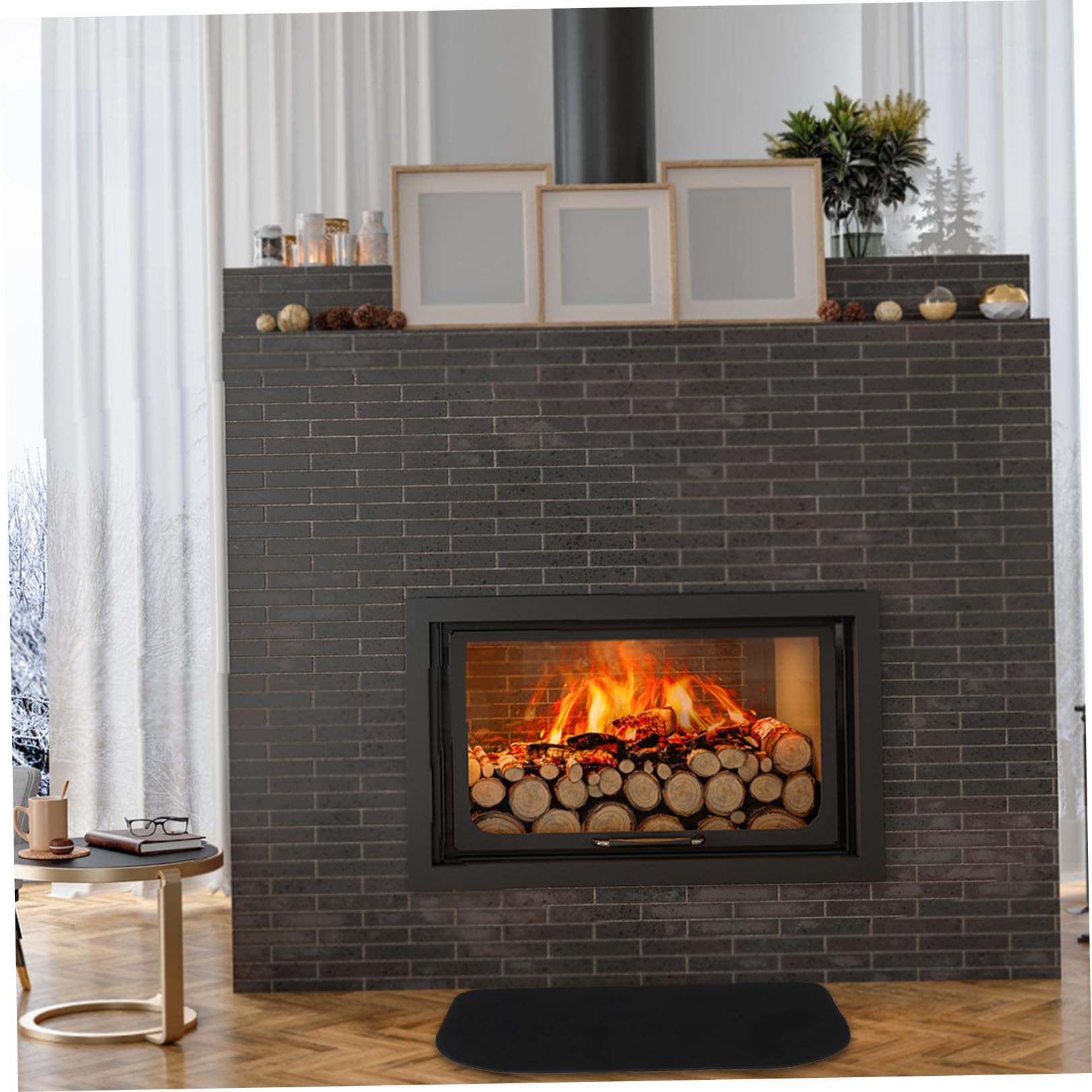 IMIKEYA Tappetino Antincendio a Mezzaluna per Caminetto, Resistente alle Alte Temperature in Poliestere e Pvc, per Interni ed Esterni, Protegge Pavimenti da Scintille