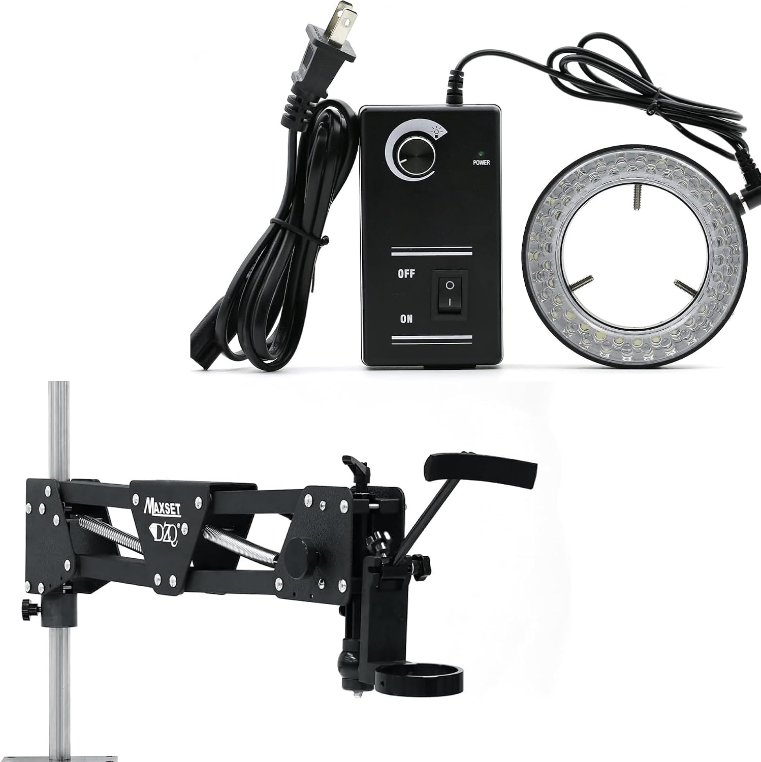 DZQ Jewelry Micro Inlaid Mirror Microscope Stand and 60-LED Adjustable Ring Light Illuminator Lamp for Multi-Directional Microscope