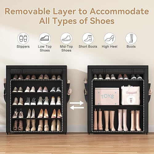 Miniatura 6 de Zapatero con tapa, organizador de zapatos de 5 niveles para 20 a 24 pares de zapatos y botas, estante grande de almacenamiento de zapatos, estante