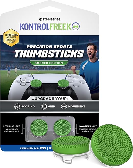 KontrolFreek Precision Sports Performance Thumbsticks for PlayStation 5 (PS5) and PlayStation 4 (PS4) Controller | Soccer Edition | Low-Rise, Concave | Green
