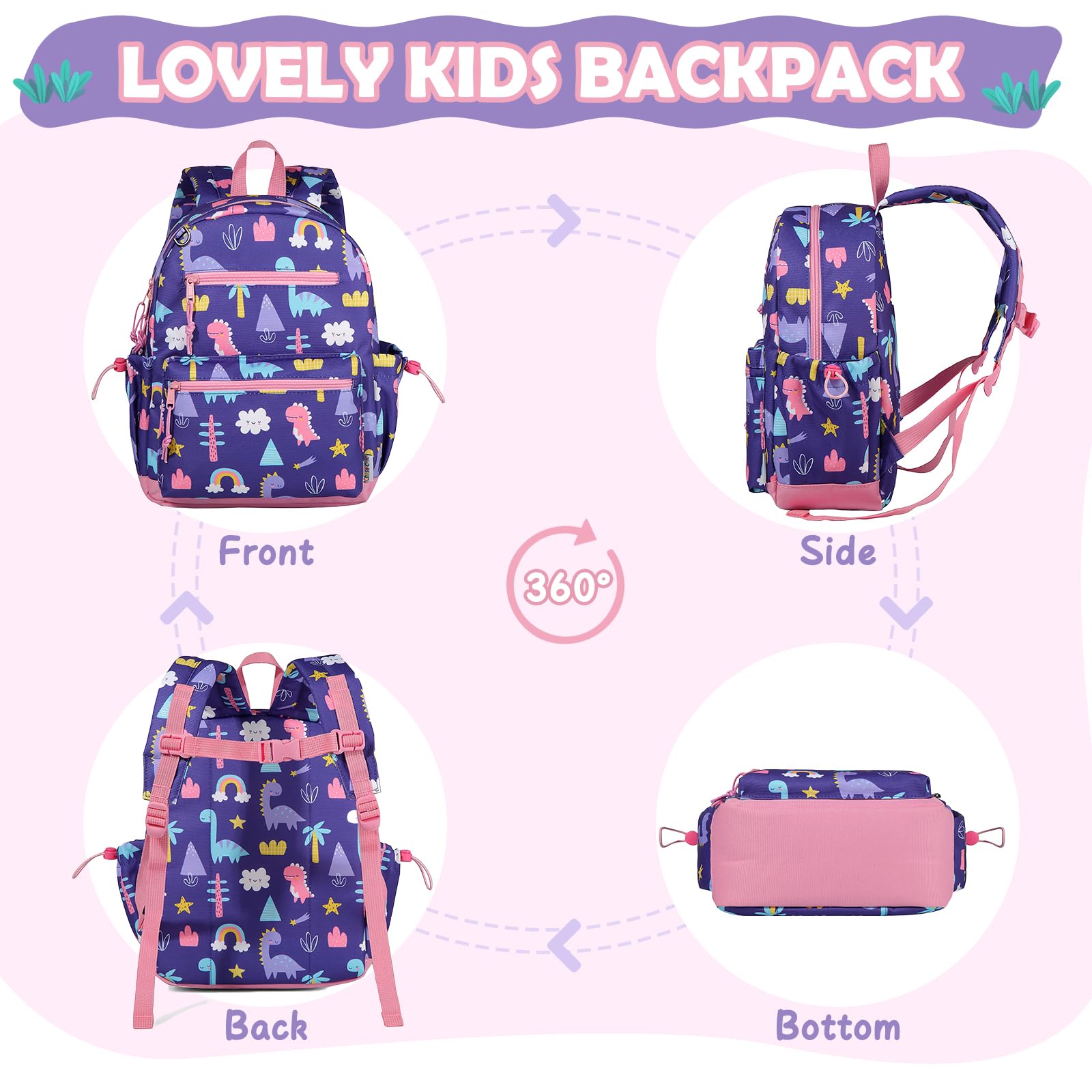 Chase Chic Zaino Bambina Bambino 2-9 Anni, 12.5"/14.9" Zainetto Bambini Ragazzi Ragazze Zaino Asilo Elementare per Scolastica