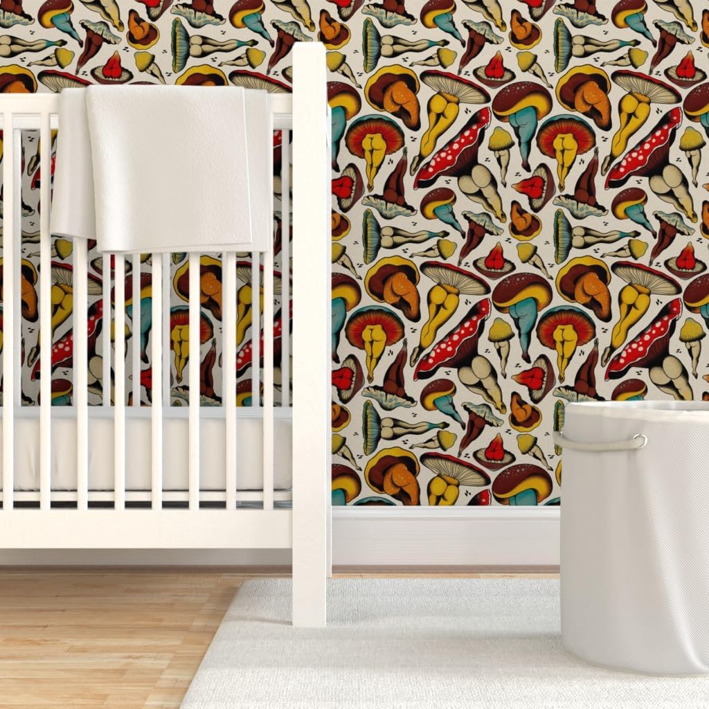 Removable Wallpaper 3ft x 2ft - Mushroom Buttshroom Nsfw Booty Butts Buttshrooms Sexy Tattoo Flash Body Positive Mature Content Custom Pre-Pasted Wallpaper by Spoonflower
