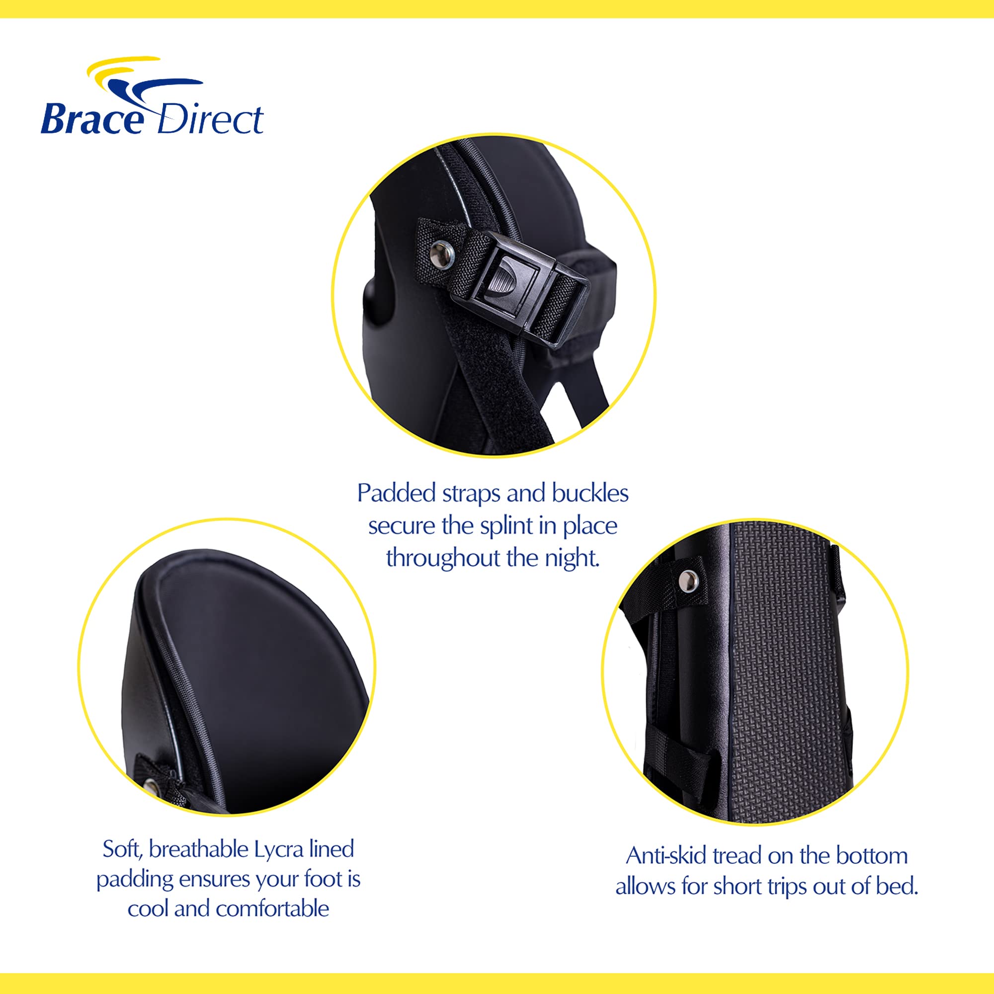 Brace Direct Férula nocturna posterior ajustable para fascitis plantar, tendinitis de Aquiles, dolor de talón y pie caído, para pie derecho o izquierdo, hombres o mujeres