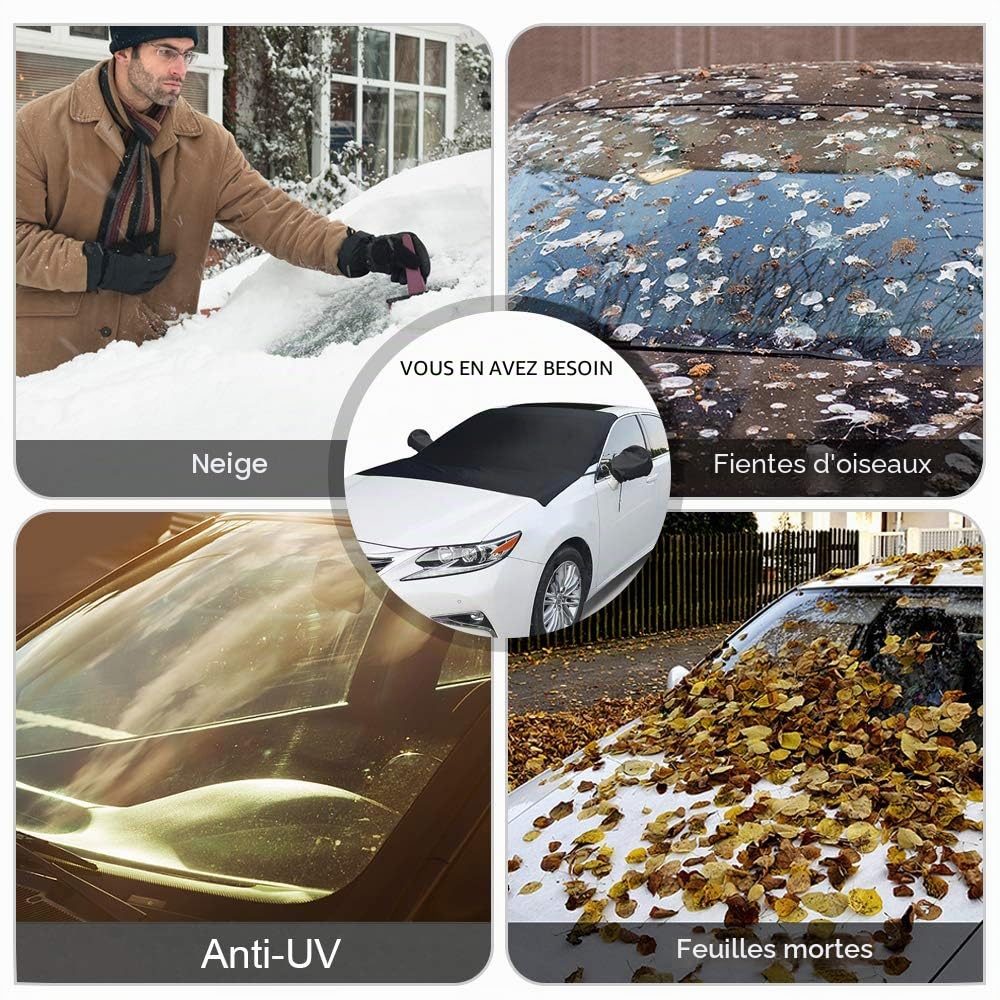 Couverture Pare-Brise Voiture, Magnétiques Bâche Pare Brise UV Soleil Protection Anti Givre Neige Anti Glace Pare-Soleil Repliable pour Plupart des Véhicules (210x120cm)