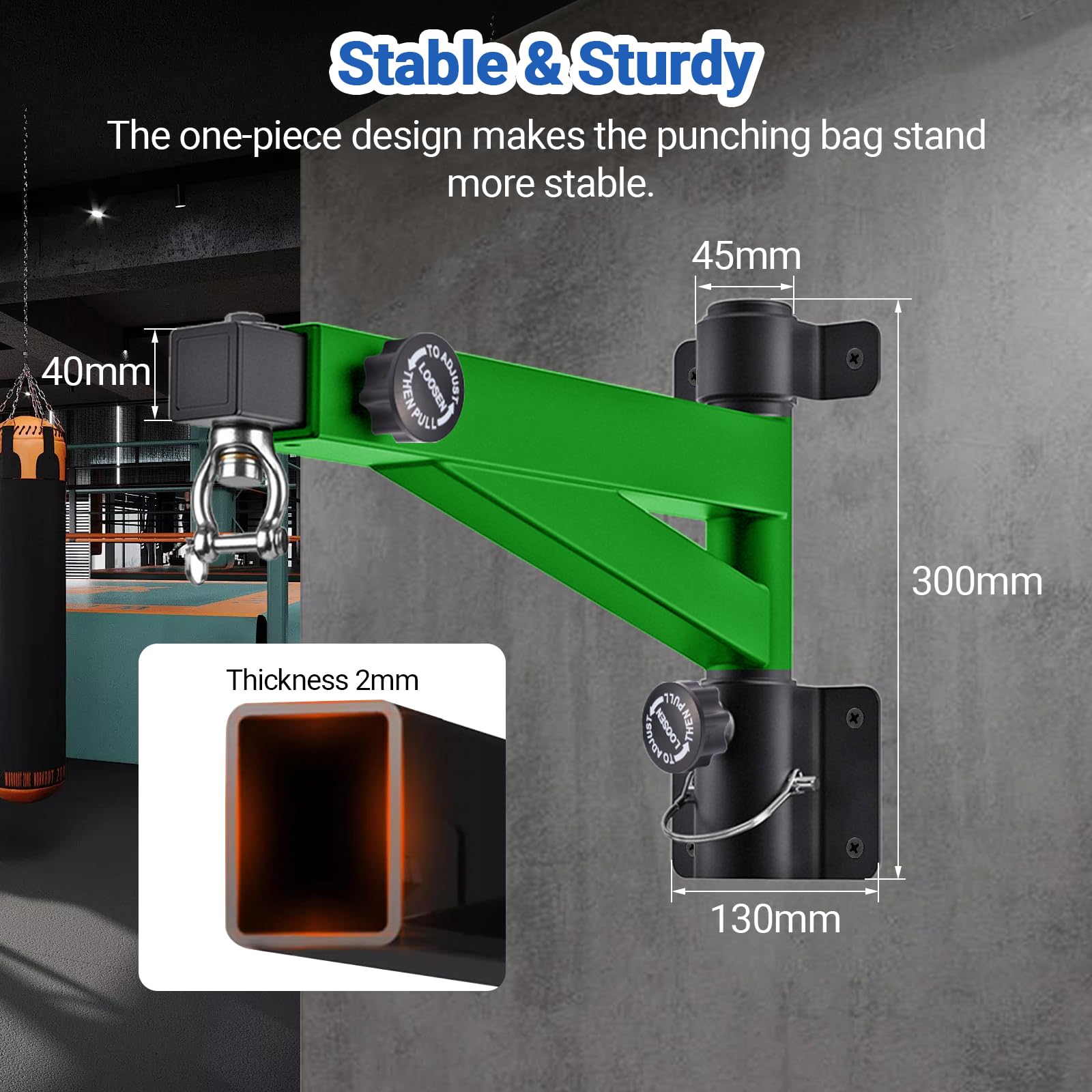 Boxsack Halterung Wand, Verstellbar 43-63 cm, Klappbar, 360° Silent Rotation, Verstärkte Stahlplatten, Boxsack Wandhalter, Boxsack Halter, Boxsack Aufhängung