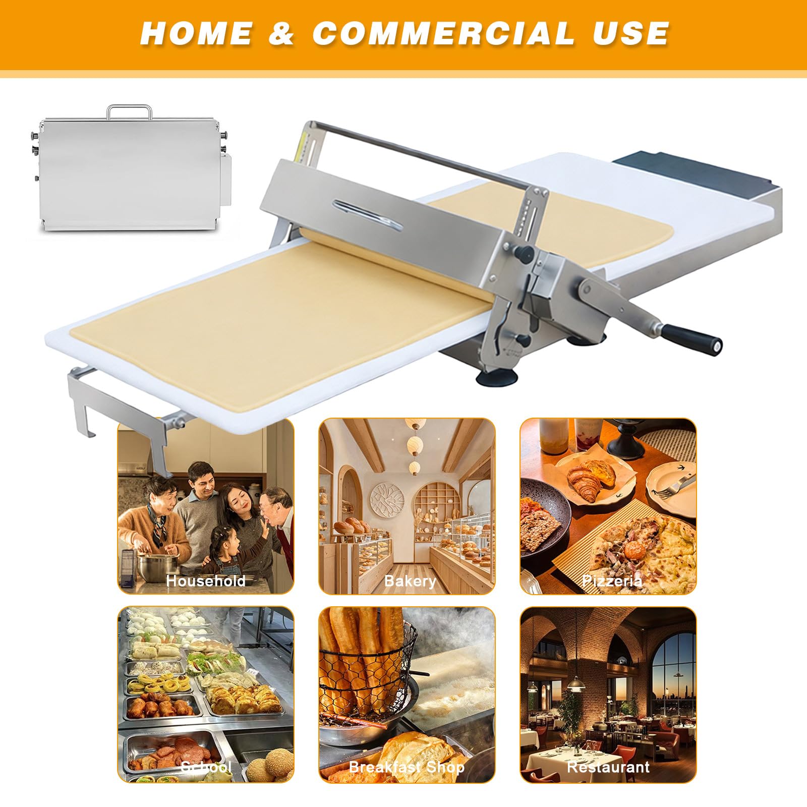 Laminoir à Pâte Pliable Laminoir Manuel avec Poignée Laminoire à Pate Feuilletée avec épaisseur Réglable 0-25mm Laminoir Pâtisserie en Acier Inoxydable pour Pizza Croissant Pâtes Domestique Commercial
