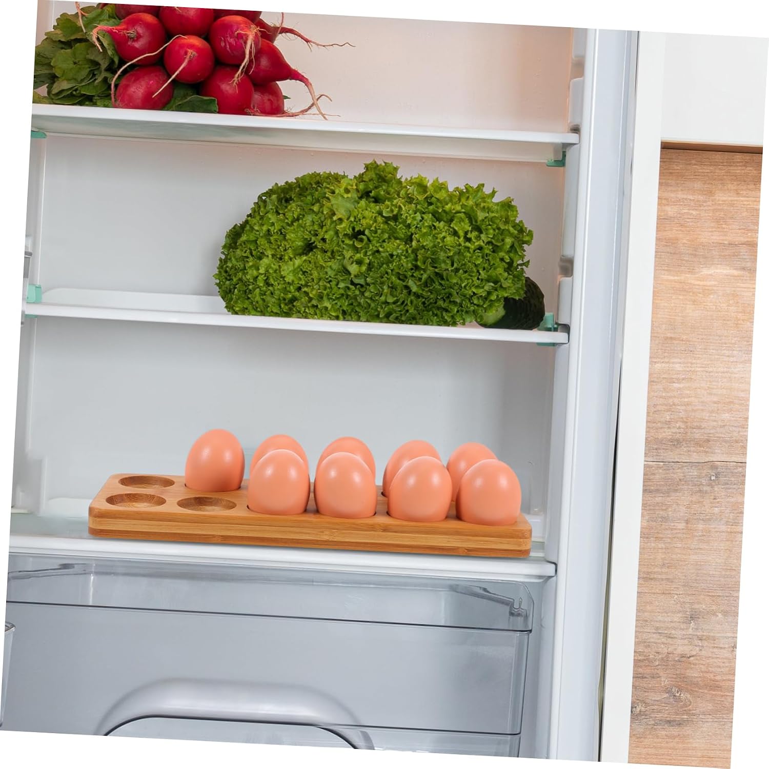 COLLBATH 12holes Wooden Holder for Eggs Serving Tray for Fridge and Kitchen Storage Compact Design for Easy Organization