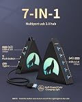 7-Port USB 3.0 Hub, Vertical USB Hub Splitter with RGB Lighting,5Gbps High-Speed Data Transfer and 2FT Extension Cable,Multi USB Port Compatible with PC, MacBook, Laptop, PS5, Xbox, Flash Drive