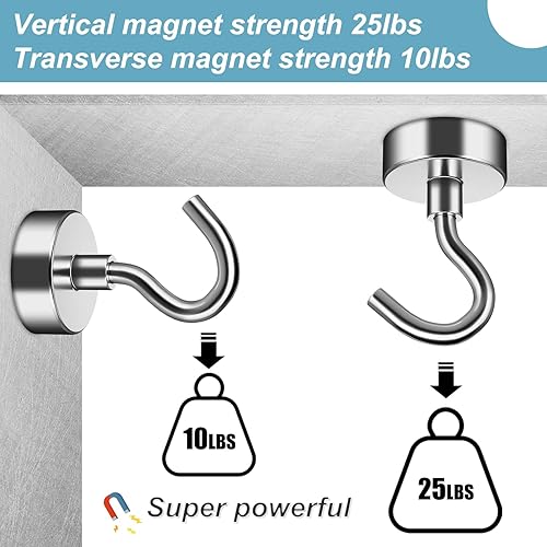 Miniatura 3 de FINDMAG Ganchos magnéticos de neodimio resistentes de 25 libras, ganchos magnéticos fuertes para colgar, imanes con ganchos para baño, cocina,