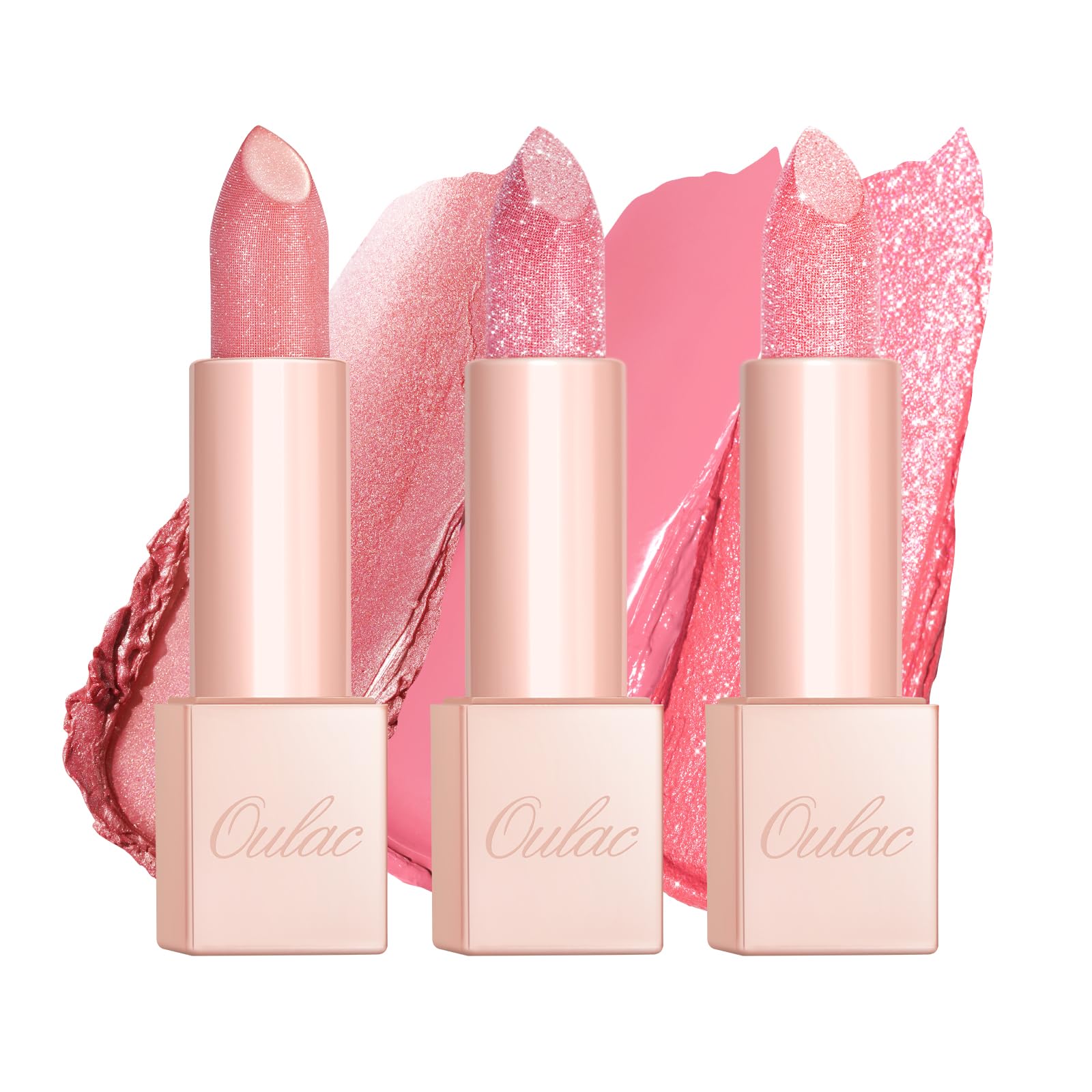 OULAC Feuchtigkeits Glanz Lippenstift Rosa Set, Schimmernder mit Glänzender Oberfläche, Cremige Textur, Lippenpflege für Feuchtigkeitsspendende Lippen, Vegan