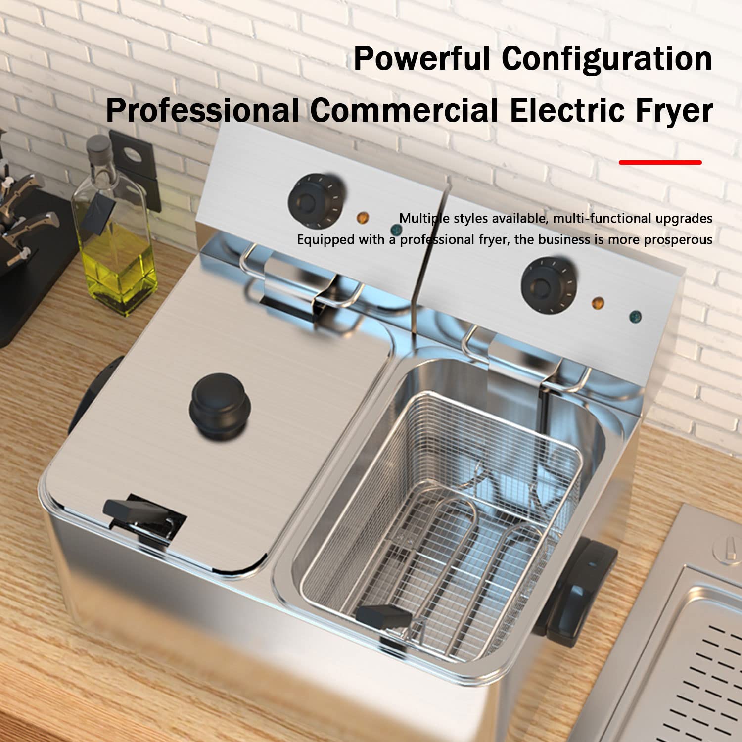 Freidora, Freidora Eléctrica, Freidora Grasa Con Cesta Extraíble Elemento Calentador Profesional, Freidora De Aire Comercial Casero Inoxidable Para Papas Fritas, Pollo Frito, D