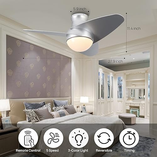 Miniatura 3 de Ventilador de techo con luces, ventiladores de techo de perfil bajo de 36 pulgadas con luces, montaje empotrado reversible, 3CCT, regulable, moderno
