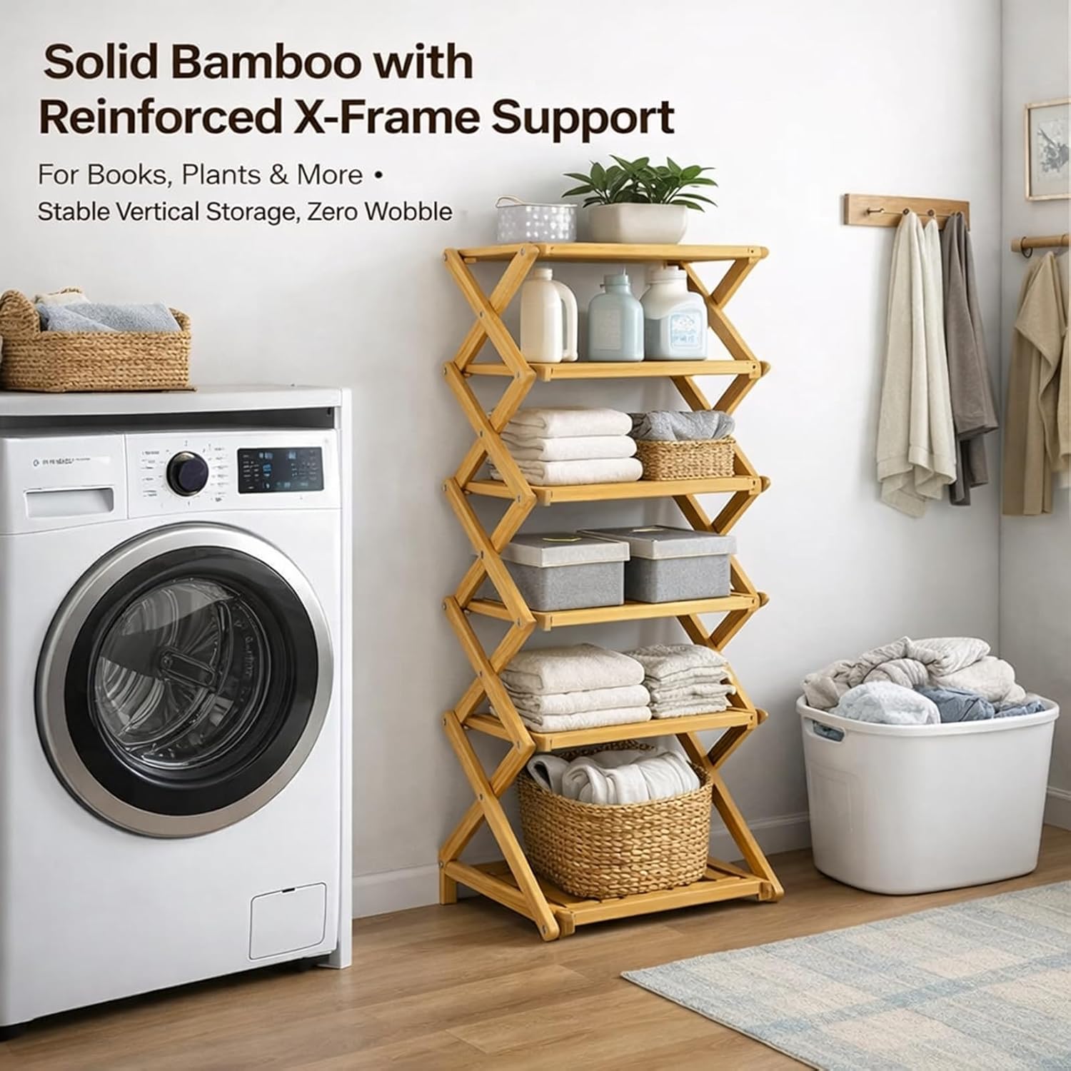 Foldable Shoe Rack, Bamboo Vertical Shoe Organizer Tall for Small Spaces. Multifunctional Narrow Shoe Shelf for Entryway, Closet, Corner, Bedroom, Hallway, Wood Color 4 Layers