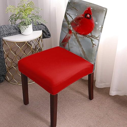 Miniatura 2 de Paquete de 4 fundas elásticas impresas para sillas de comedor, diseño de rama de pájaro cardenal Merry Christmas, extraíbles de elastano, fundas