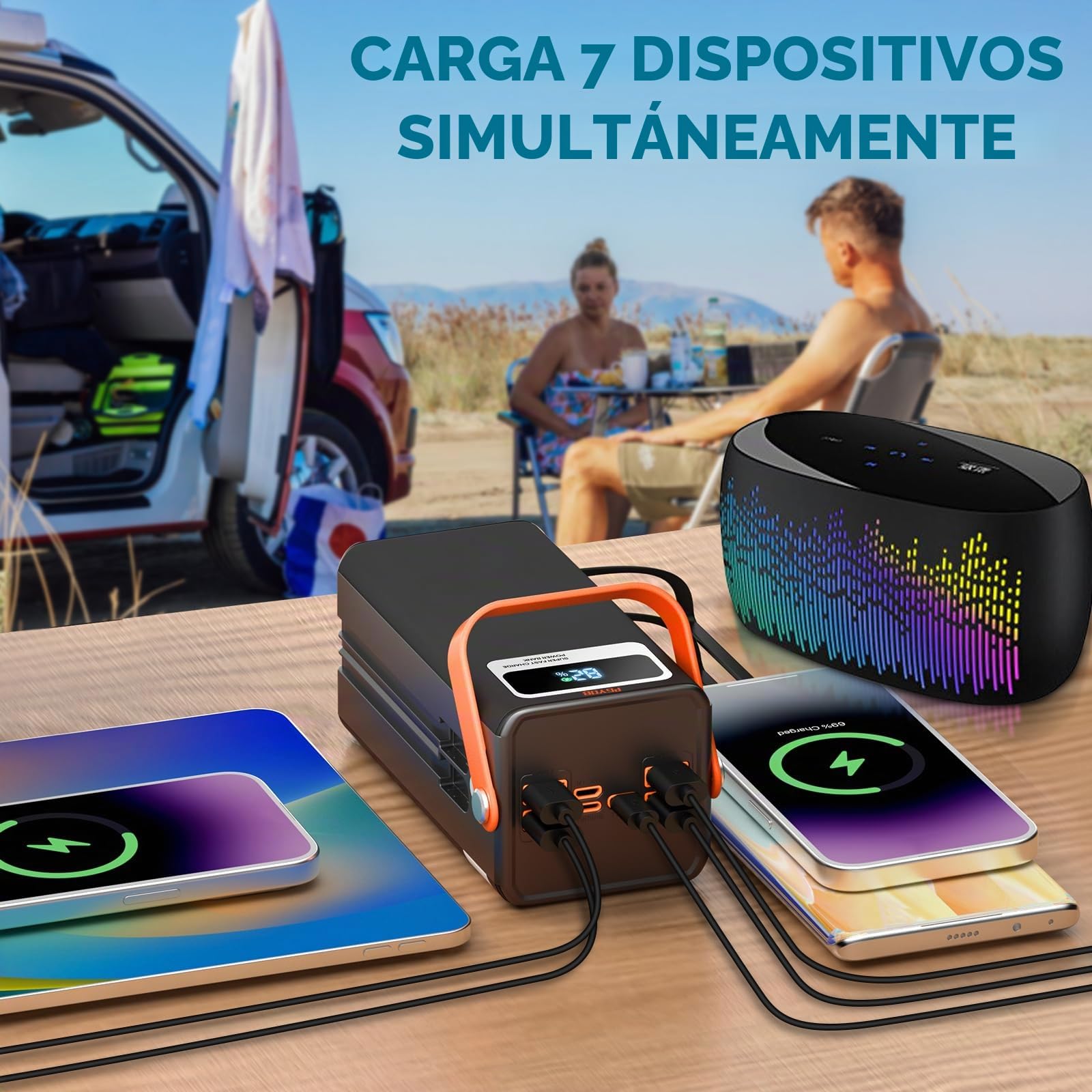 PGYOB Estación de energía portátil, generador de 27,000 mAh para exteriores, cable integrado, batería de respaldo para carga de teléfono, viajes y uso doméstico, camping