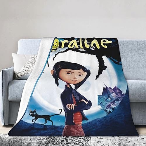 Manta de franela de anime Cor'aline ligera, lavable y cálida, manta de felpa con aire acondicionado para adolescentes, sofá, cama, sala de estar, 80