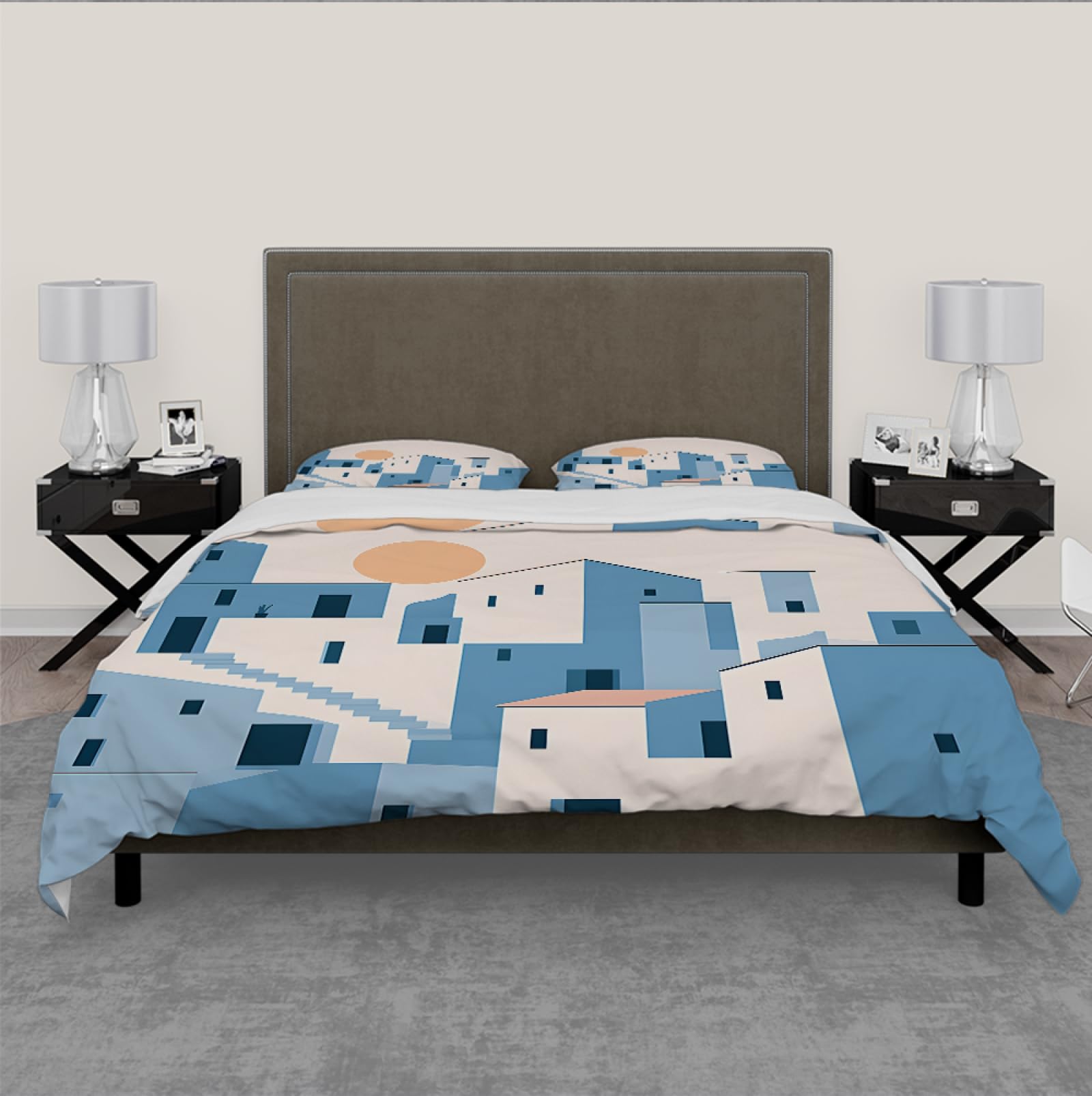 Nowoczesna minimalistyczna poszwa na kołdrę 3 sztuki niebieska architektura geometryczna miękka prana mikrofibra zestawy pościeli do dekoracji wnętrz 180x220cm
