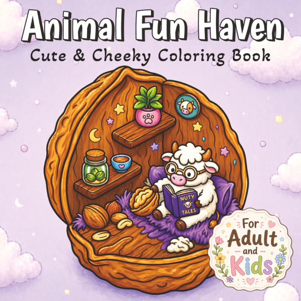 Animal Fun Haven: Cute & Cozy Animal Coloring Book with Relaxing Fun Scenes for Stress Relief & Creativity