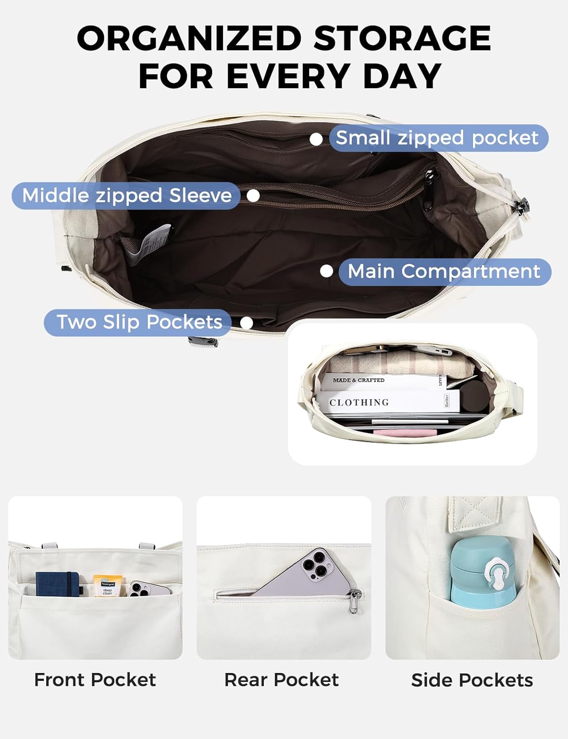 Canvas Messenger Bag,Lightweight Large Casual Crossbody Shoulder Hobo Bag for Women Men Work/Travel/College