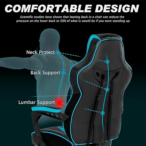 Miniatura 9 de Vonesse Silla de juegos para adultos, sillas de juegos con reposapiés, silla reclinable para juegos de computadora para personas pesadas, silla