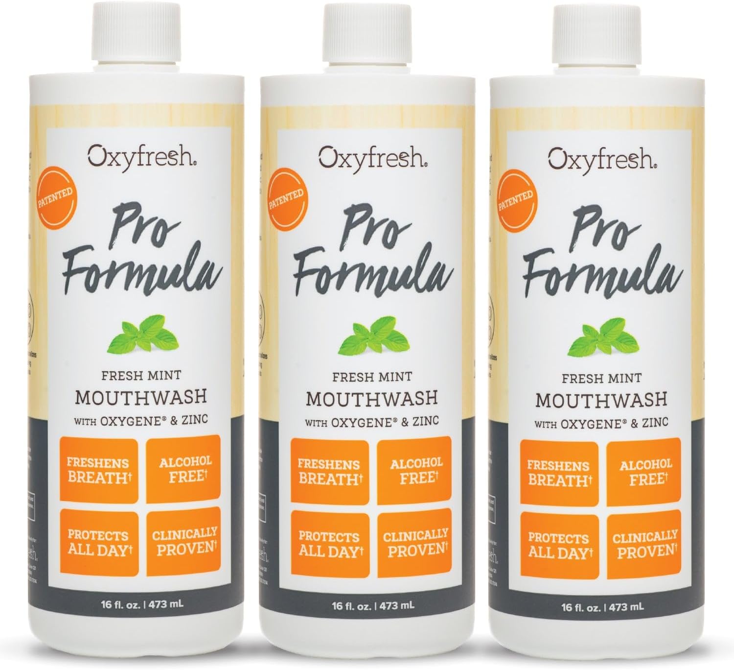 Oxyfresh Pro Formula Fresh Mint Mouthwash – Patented Zinc Mouthrinse for Fresh Breath, Healthy Gums & Bad Breath Treatment for Adults - Dye, Fluoride & Alcohol Free (16 oz Pack of 3)
