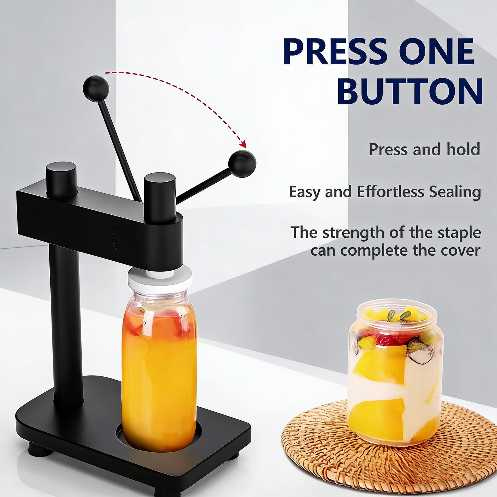 Máquina de sellado manual de latas: tapadora compacta de prensa manual para uso doméstico y comercial, altura ajustable, abridor de botellas multifuncional para latas de 250-700 ml