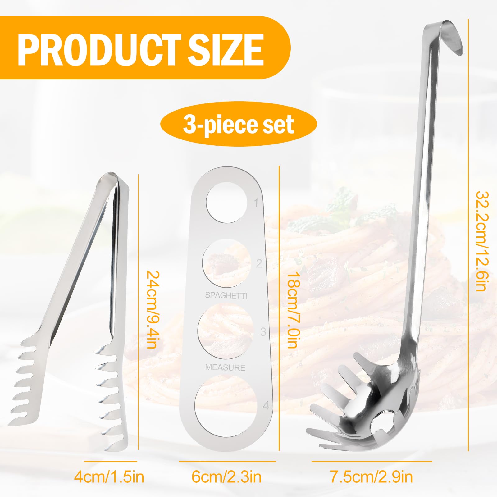 Lot De 4 Ustensiles Pâtes En Inox - 2 Pinces Et 2 Cuillères - Longues Poignées, Design à Dents