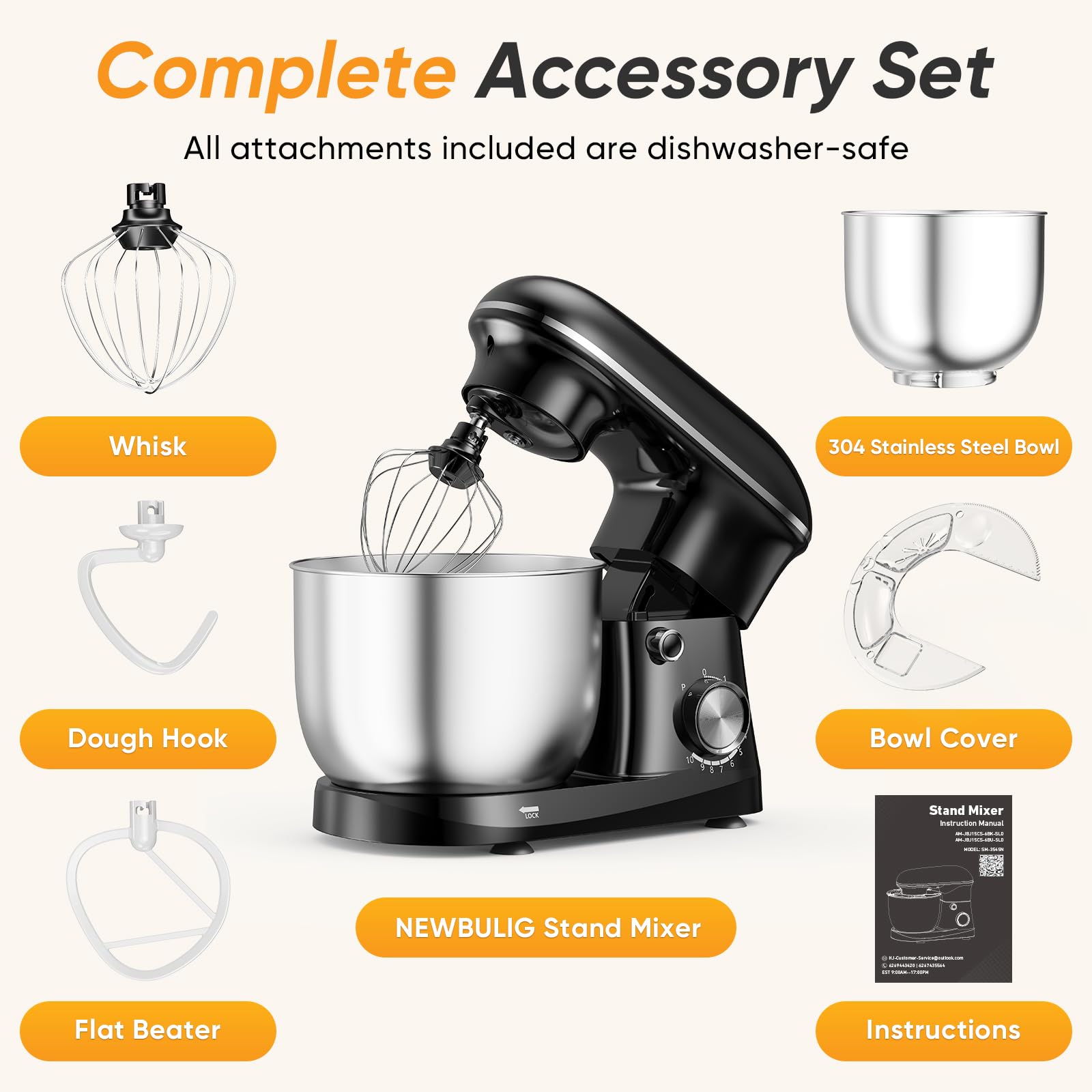 NEWBULIG Stand Mixer 6.3QT, Kitchen Electric Mixers Alternative view 2