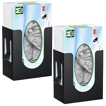 THYGIFTREE Magnetic Glove Box Holder 2 Pack, Wall Mount Metal Rubber Disposable Latex Gloves Tissue Dispenser for Tool Box Garage Workshop Kitchen, Black