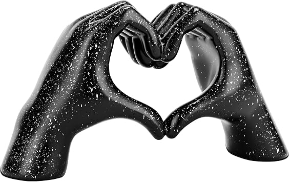 Heart Hands Sculpture Gold Resin Home Decor Heart Decorations Modern Love Finger Statue for Living Room, Shelf Table Vanity Entryway DeCor Black
