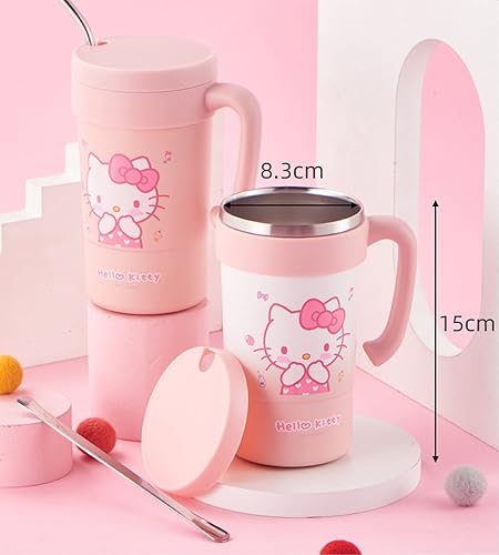 Miniatura 5 de Everyday Delights Hello Kitty - Vaso aislado de acero inoxidable con tapa, popote y varilla para agitar, 19.6 fl oz (blanco)