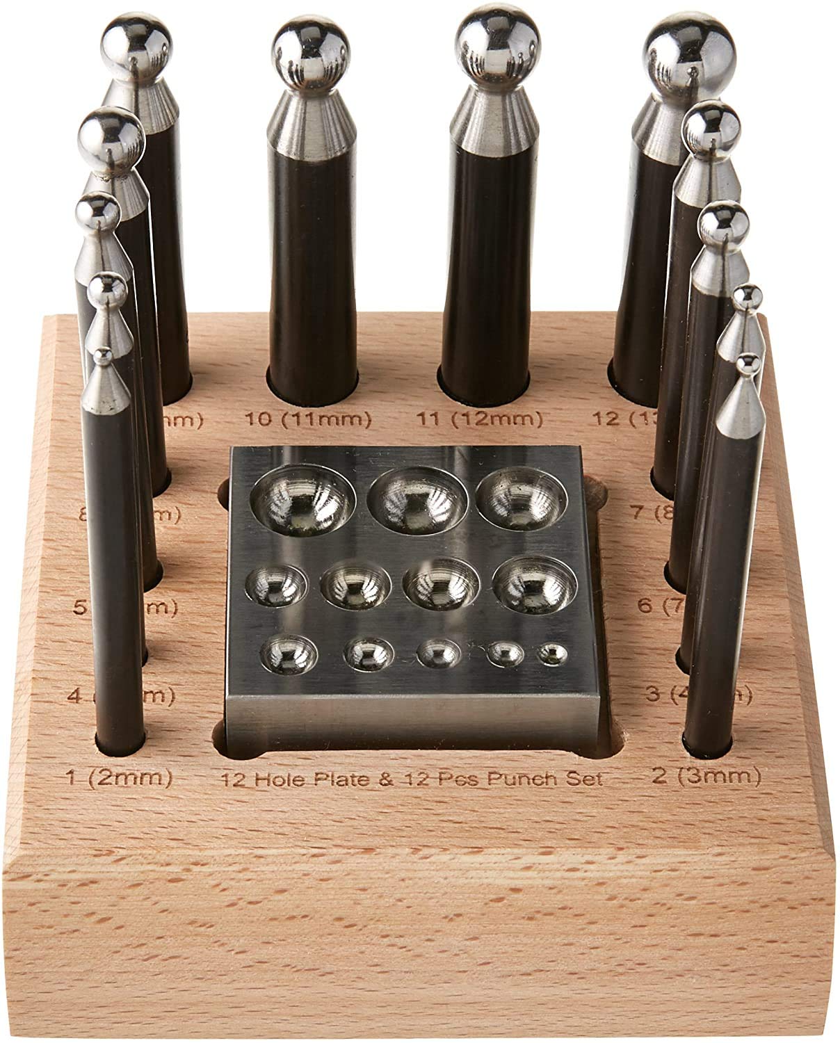Bloc de dapping 2 en 1 et 12 poinçons avec support bois pour bijouterie