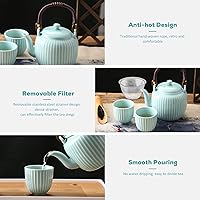 Vista 3 de Dujust Japanese Tea Set, Cyan-blue Porcelain Tea Set with 1 Teapot Set, 6 Tea Cups, 1 Tea Tray, 1 Stainless Infuser, Asian Tea Sets for Adults/Tea