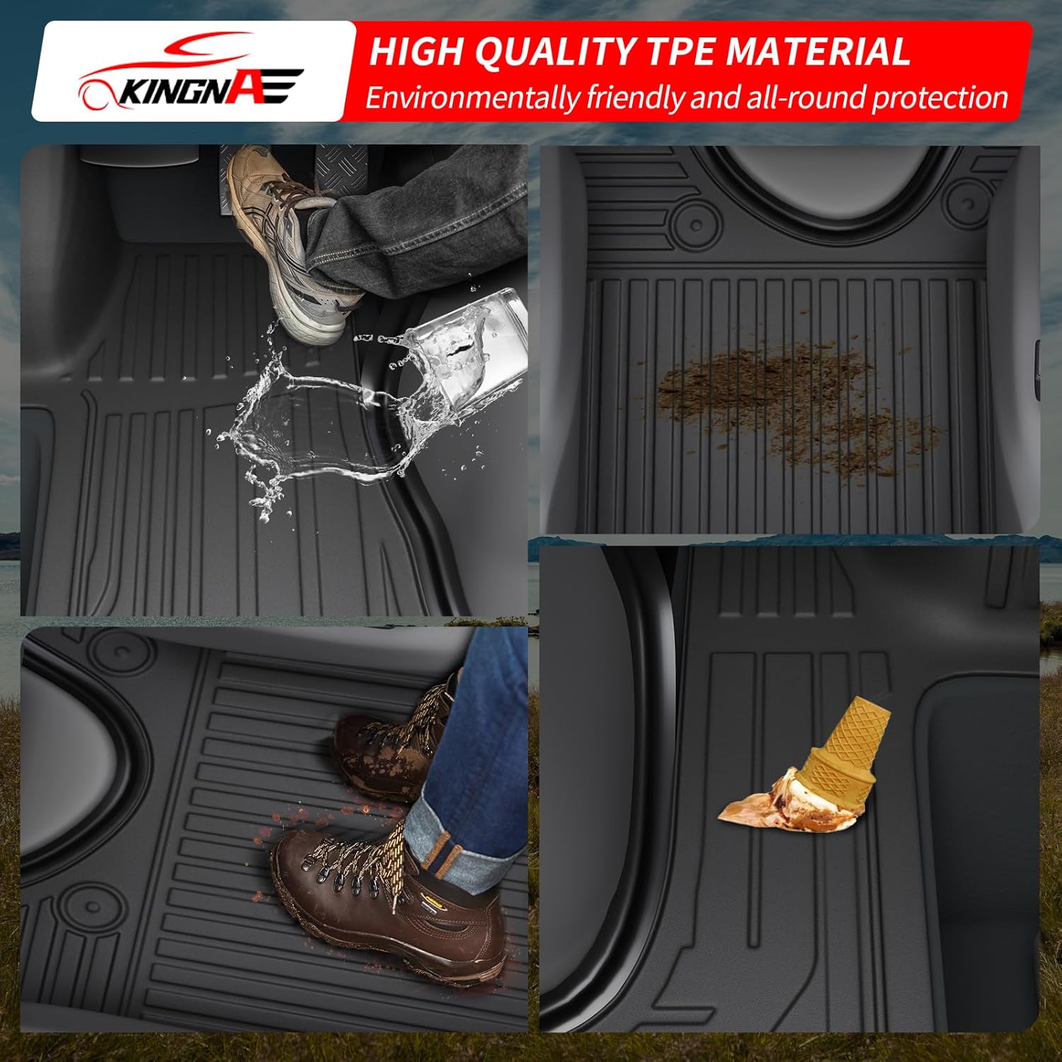 Floor Mats Compatible with 2005-2025 Ford Econoline E-Series E150 E250 E350 E450 TPE All Weather Guard Protector Floor Liner for 2024 Econoline Accessories