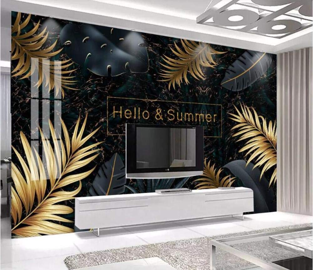Papier peint panoramique plante tropicale feuille d'or 250x175cm